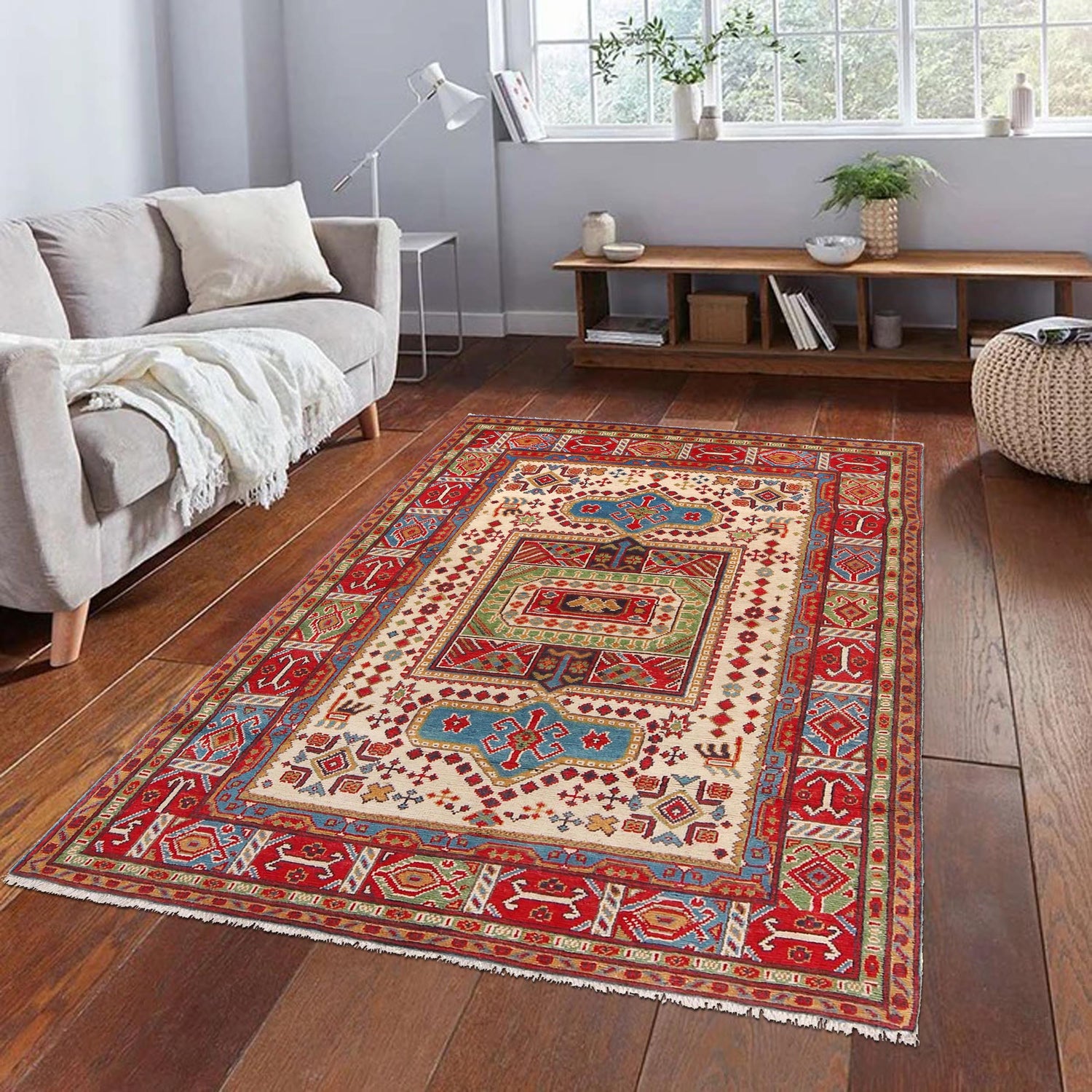 Hand knotted Kazak Carpet 4' 7" x 6' 6" ft / 140 x 198 cm - No. W30750