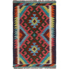 Colorful Flat-Weave Wool Kilim 1' 11 x 2' 11" ft / 58 x 90 cm - No. W30773
