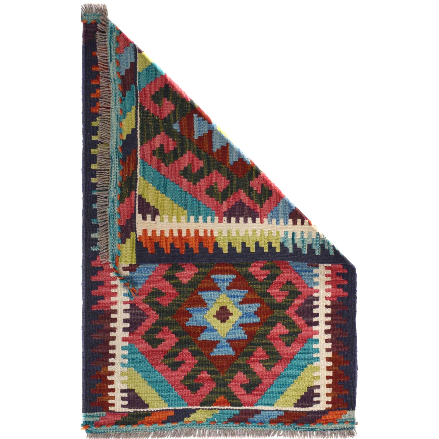 Colorful Flat-Weave Wool Kilim 1' 11 x 2' 11" ft / 58 x 90 cm - No. W30773