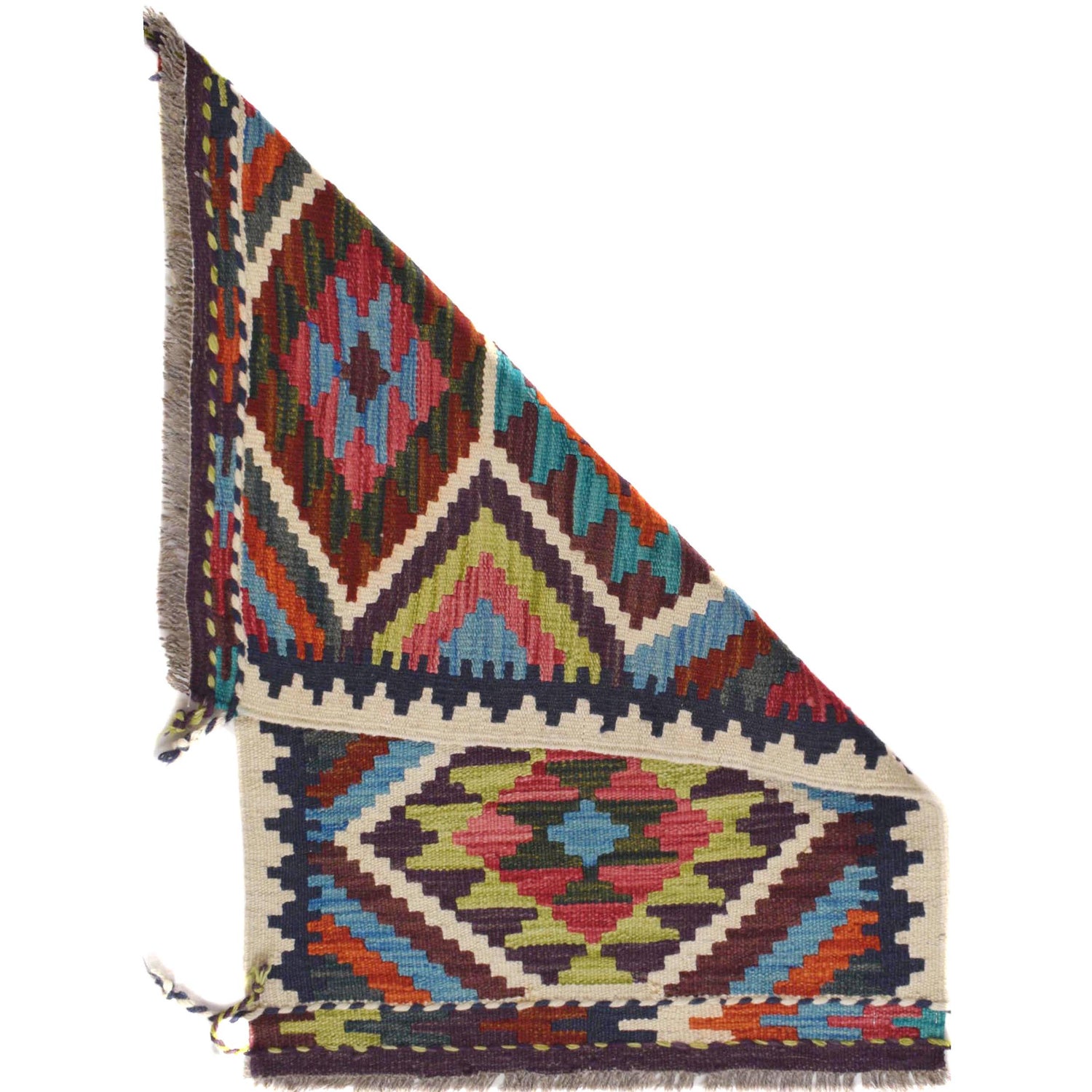 Colorful Flat-Weave Wool Kilim 2' 0 x 2' 11" ft / 61 x 88 cm - No. W30775