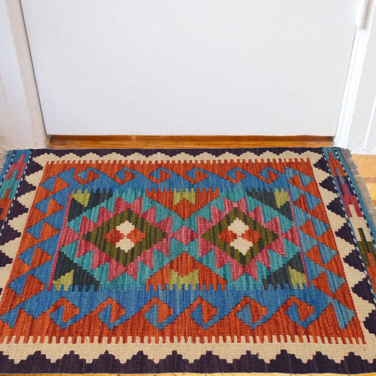 Hand Woven Wool Kelim 2' 0 x 3' 0" ft / 60 x 92 cm - No. W30790