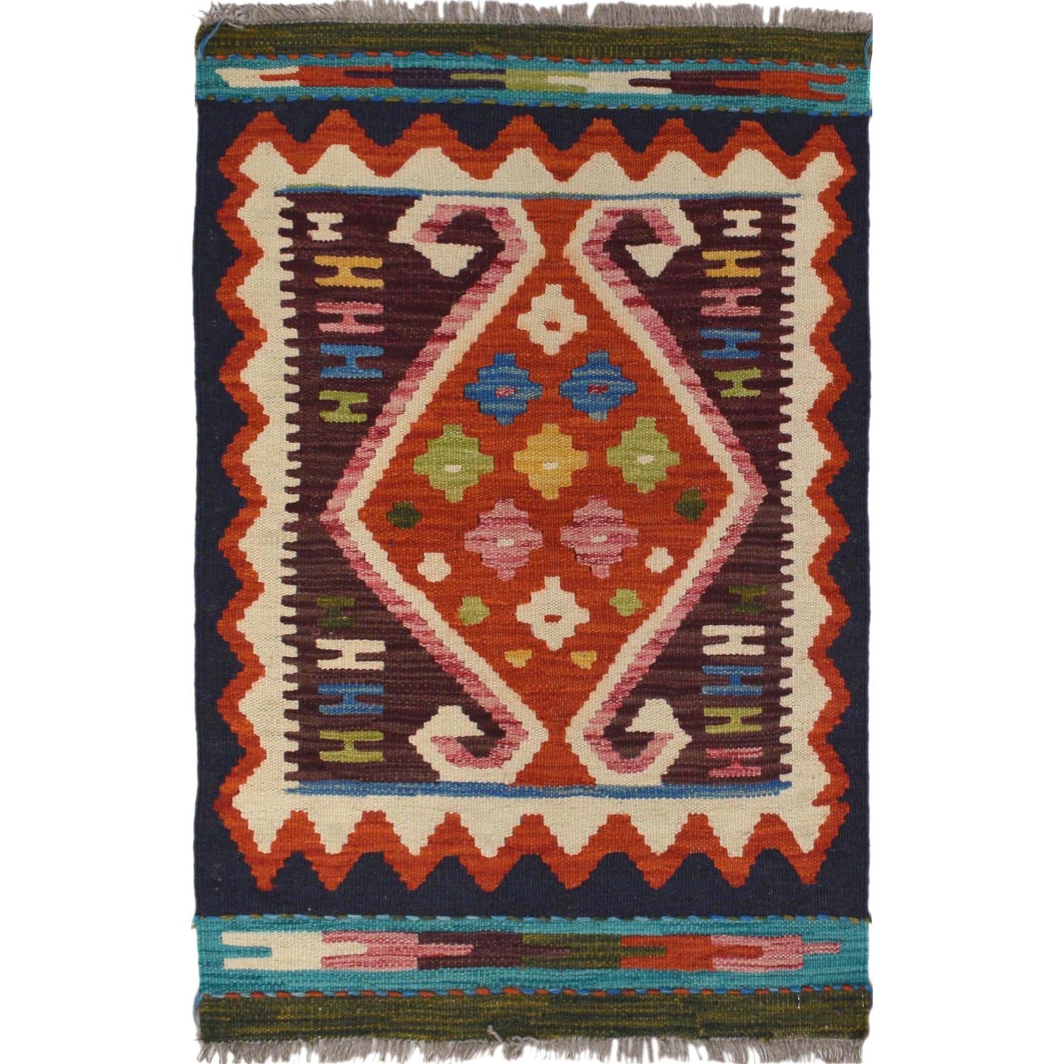 Hand Woven Wool Kelim 1' 11 x 2' 10" ft / 58 x 87 cm - No. W30793
