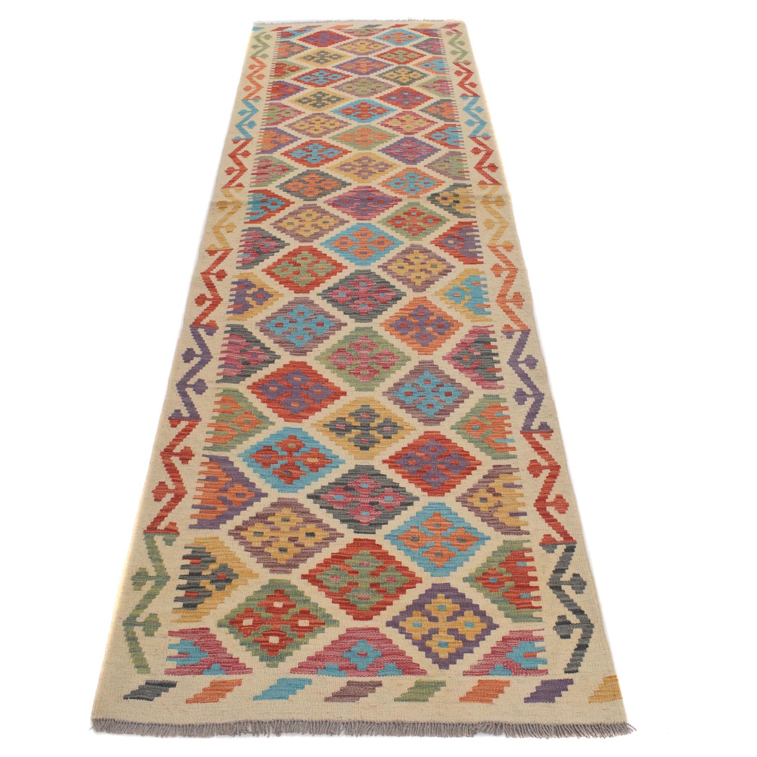 Hand Woven Wool Kelim Runner 2' 8" x 9' 7" ft / 82 x 293 cm - No. W31062