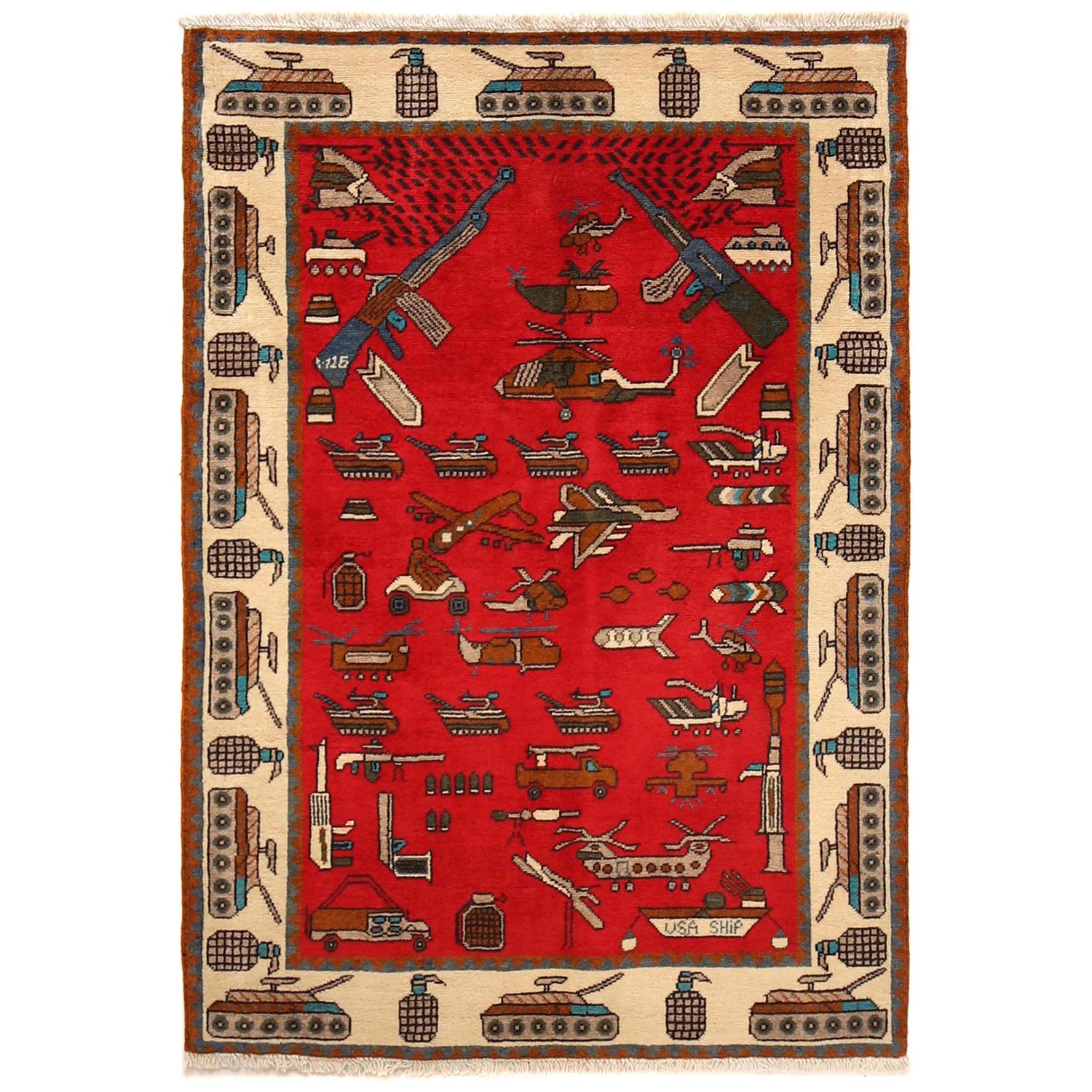 Handcrafted Afghan War Rug 3' 5" x 4' 11" ft / 105 x 149 cm - No. W31086