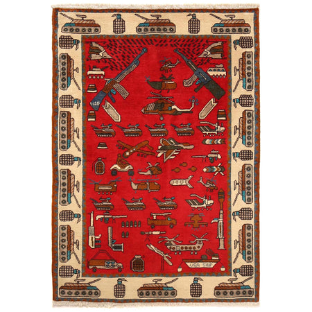Handcrafted Afghan War Rug 3' 5" x 4' 11" ft / 105 x 149 cm - No. W31086
