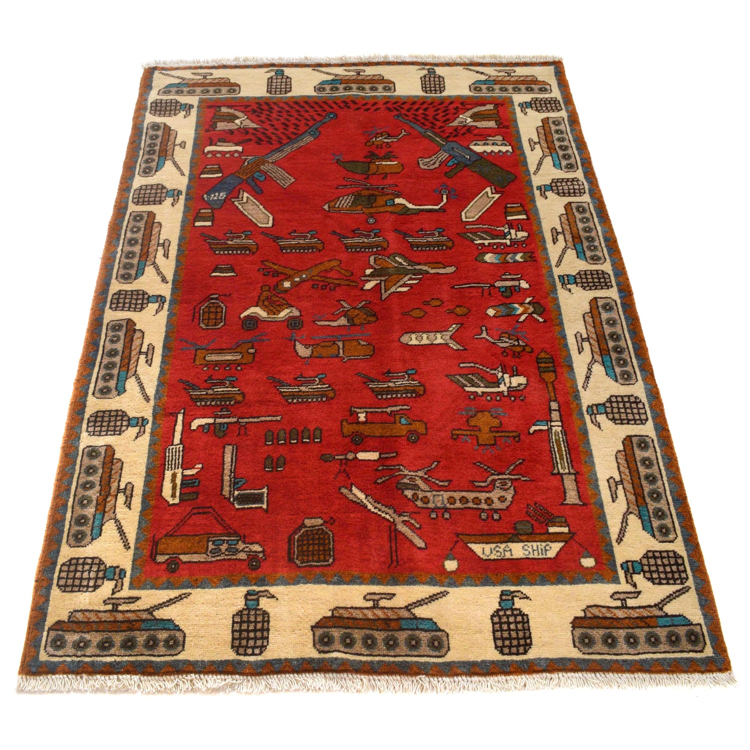 Handcrafted Afghan War Rug 3' 5" x 4' 11" ft / 105 x 149 cm - No. W31086