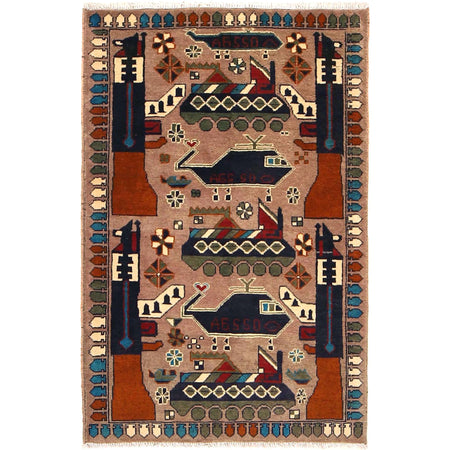 Authentic Afghan War Area Rug 2' 8" x 4' 2" ft / 81 x 127 cm - No. W31087