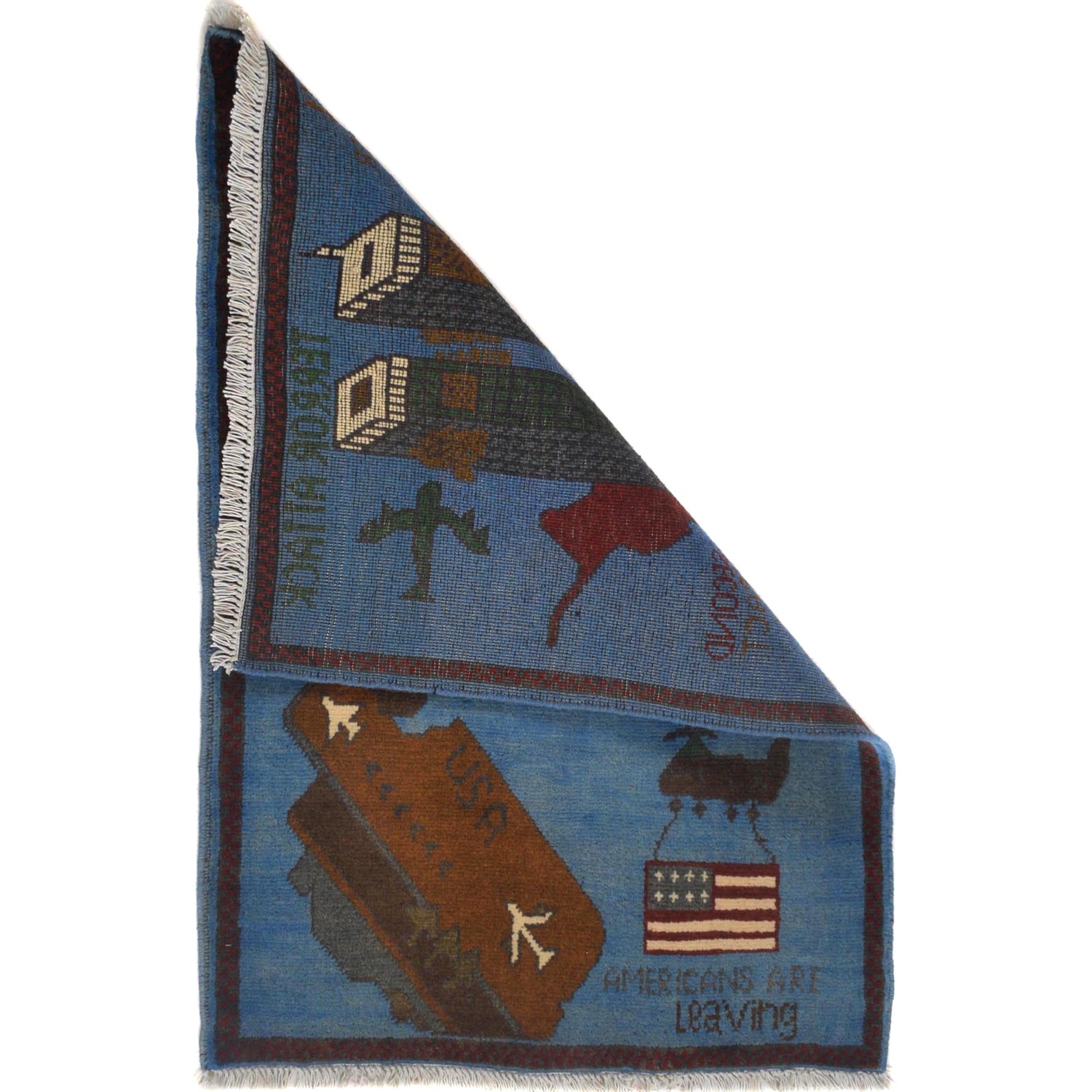 Blue Color War Rug 2' 0" x 2' 11" ft / 62 x 89 cm - No. W31089