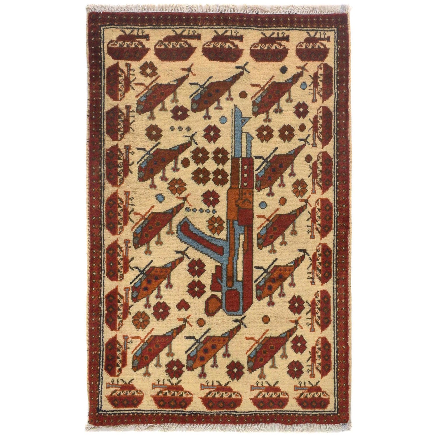 Hand-Knotted Afghan War Carpet 2' 0" x 2' 11" ft / 61 x 90 cm - No. W31090