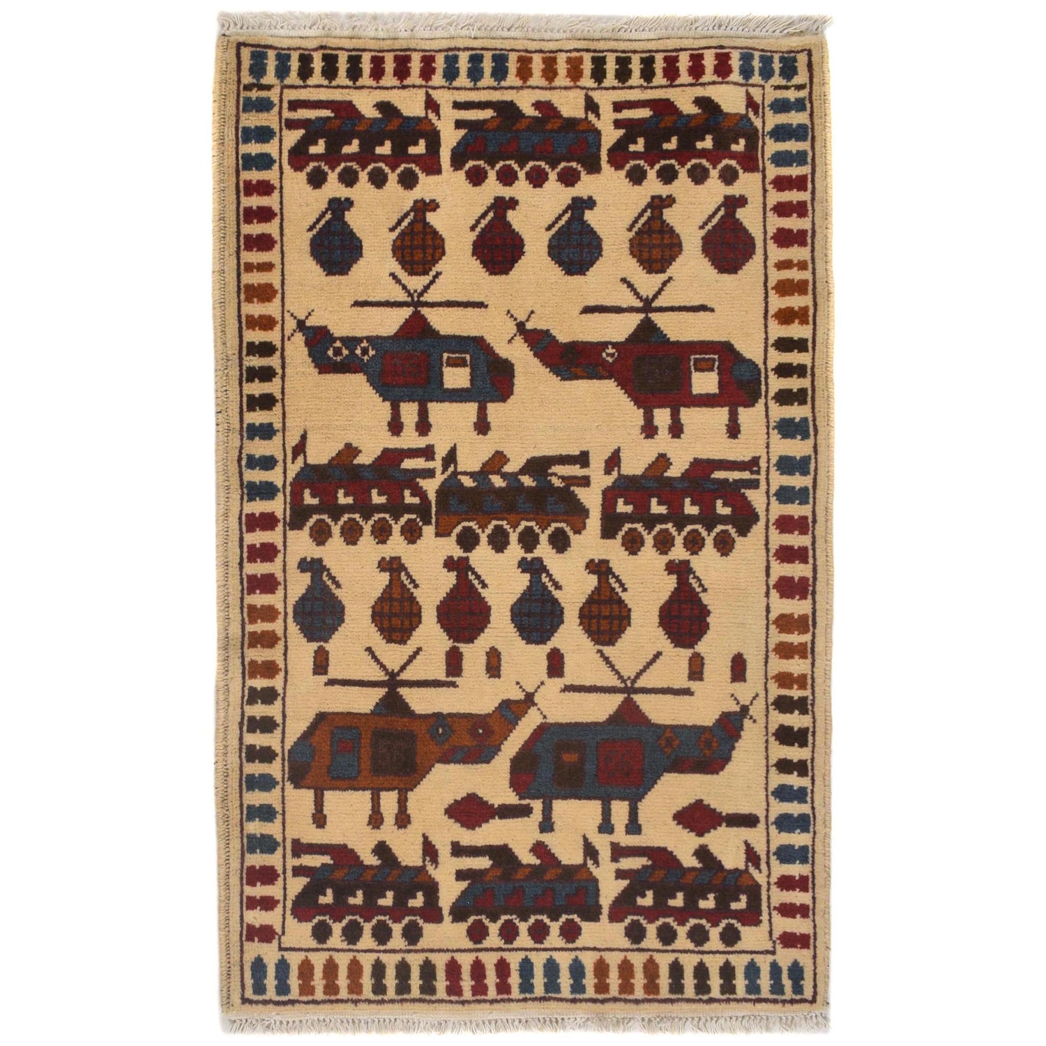 Hand-Knotted Afghan War Carpet 2' 0" x 3' 1" ft / 61 x 93 cm - No. W31091