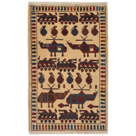 Hand-Knotted Afghan War Carpet 2' 0" x 3' 1" ft / 61 x 93 cm - No. W31091