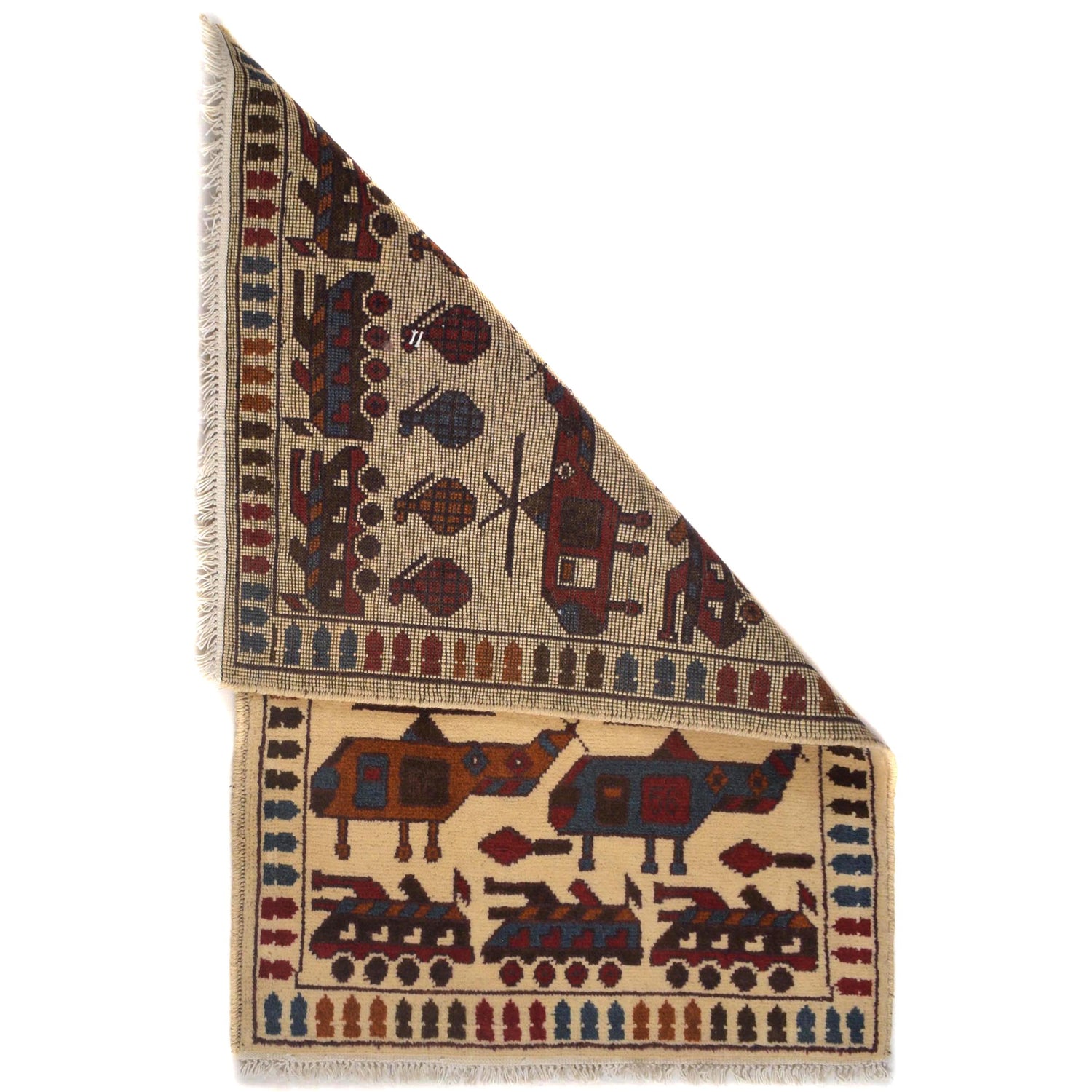 Hand-Knotted Afghan War Carpet 2' 0" x 3' 1" ft / 61 x 93 cm - No. W31091