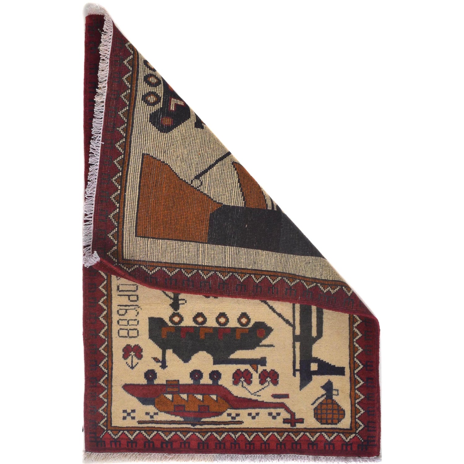 Authentic Afghan War Area Rug 2' 0" x 2' 11" ft / 62 x 90 cm - No. W31095