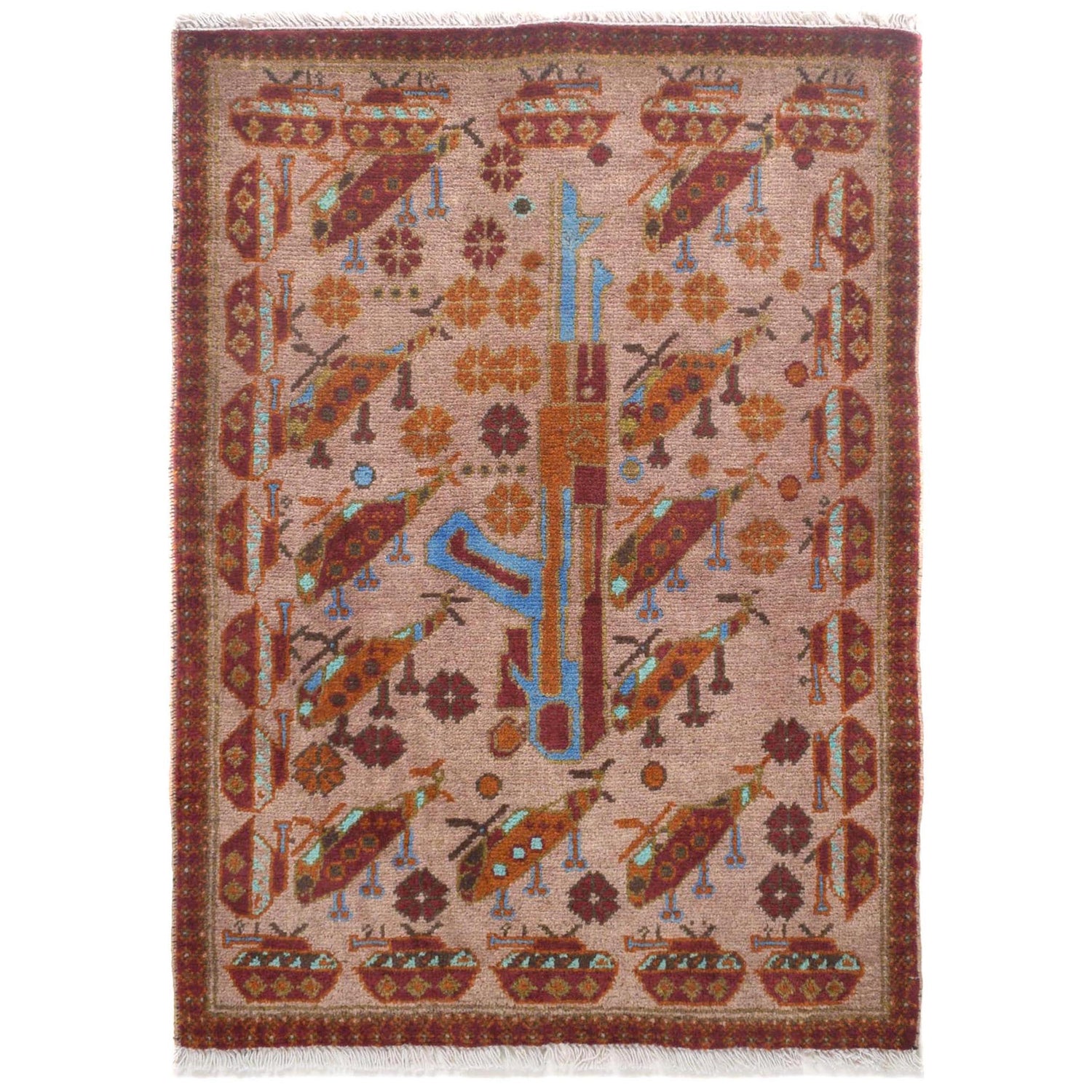Afghan War Rug 2' 0" x 2' 11" ft / 61 x 89 cm - No. W31097