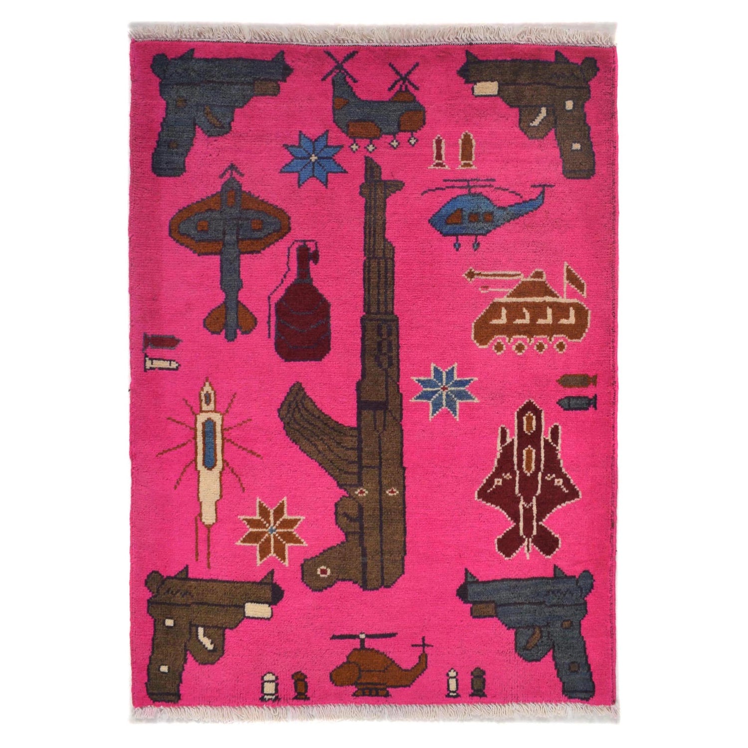 Pink Color War Rug 2' 0" x 2' 10" ft / 61 x 87 cm - No. W31101