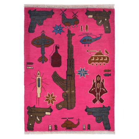 Pink Color War Rug 2' 0" x 2' 10" ft / 61 x 87 cm - No. W31101