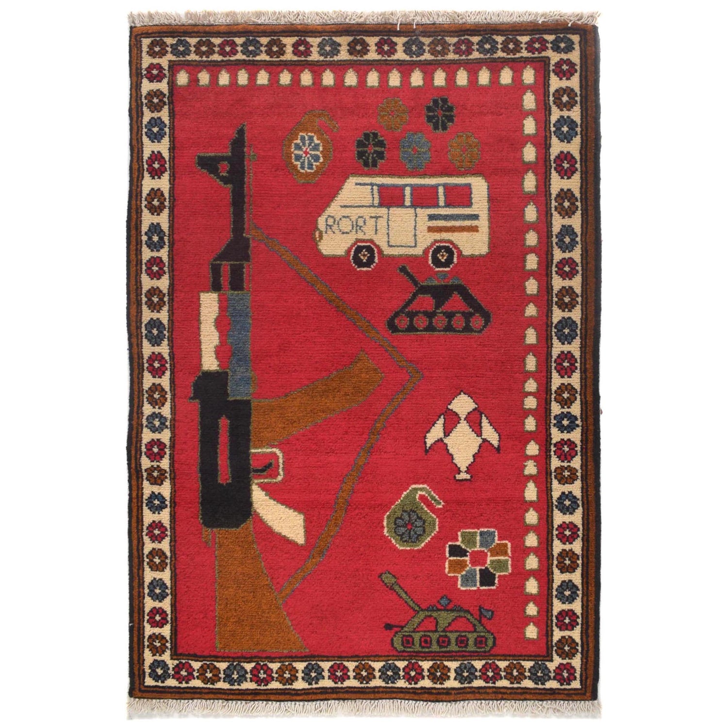 Hand-Knotted Afghan War Carpet 2' 0" x 3' 2" ft / 60 x 96 cm - No. W31102