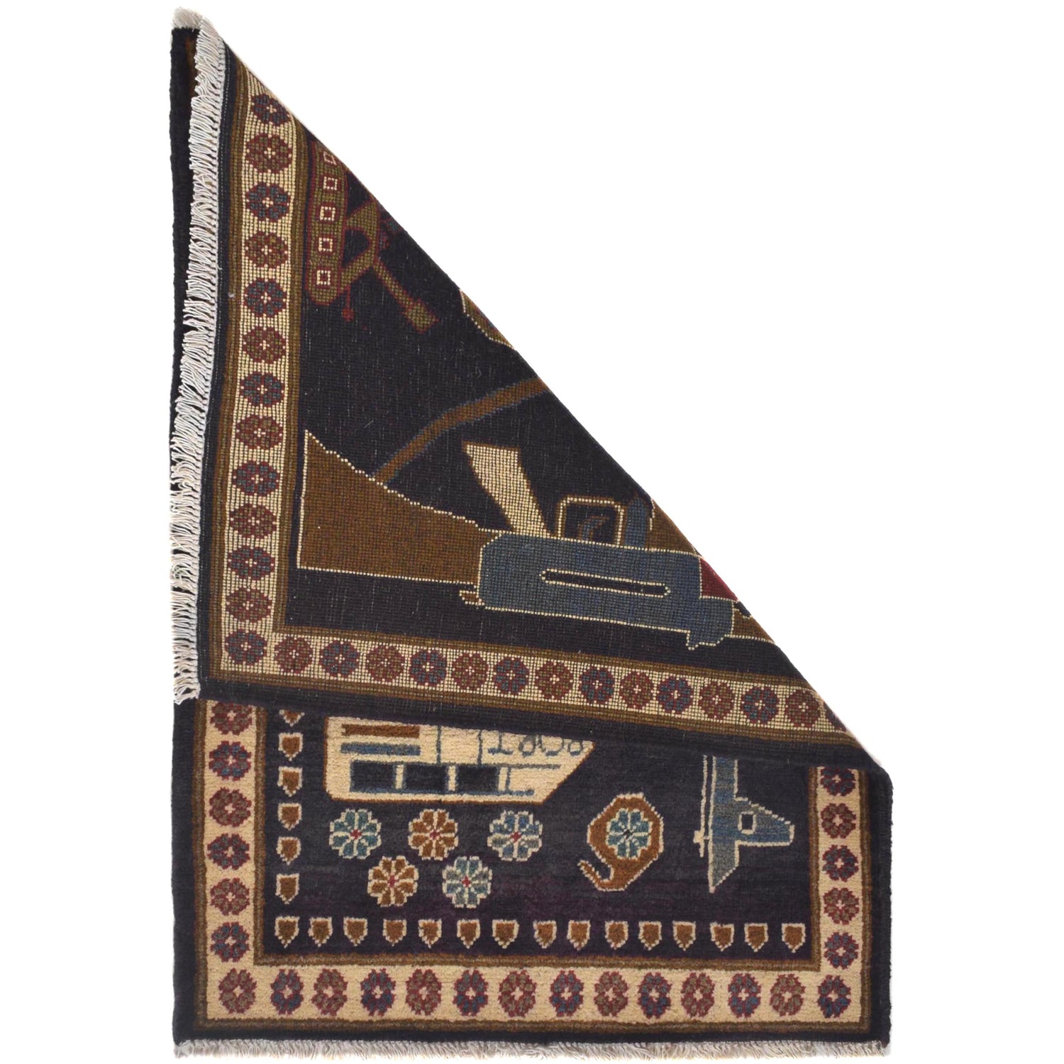 Handcrafted Afghan War Rug 2' 2" x 2' 11" ft / 66 x 90 cm - No. W31103