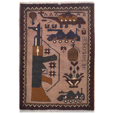 Afghan War Rug 2' 1" x 2' 10" ft / 63 x 87 cm - No. W31106