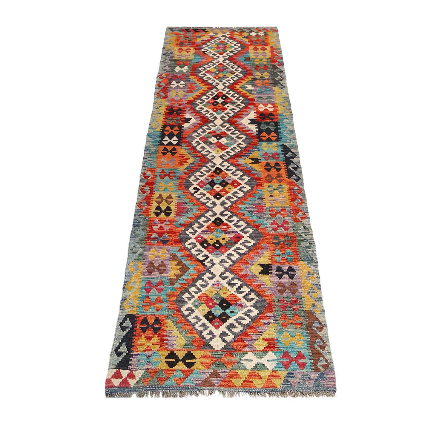 Hand Woven Wool Kelim Runner 2' 8" x 9' 9" ft / 80 x 296 cm - No. W31127