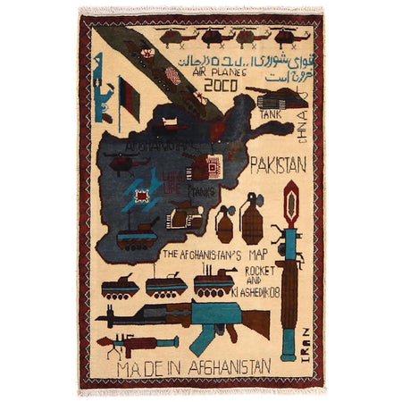 Handmade Afghan War Area Rug 2' 8" x 4' 2" ft / 82 x 126 cm - No. W31154