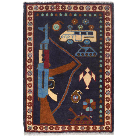 Handmade Afghan War Area Rug 2' 0" x 2' 10" ft / 62 x 86 cm - No. W31156