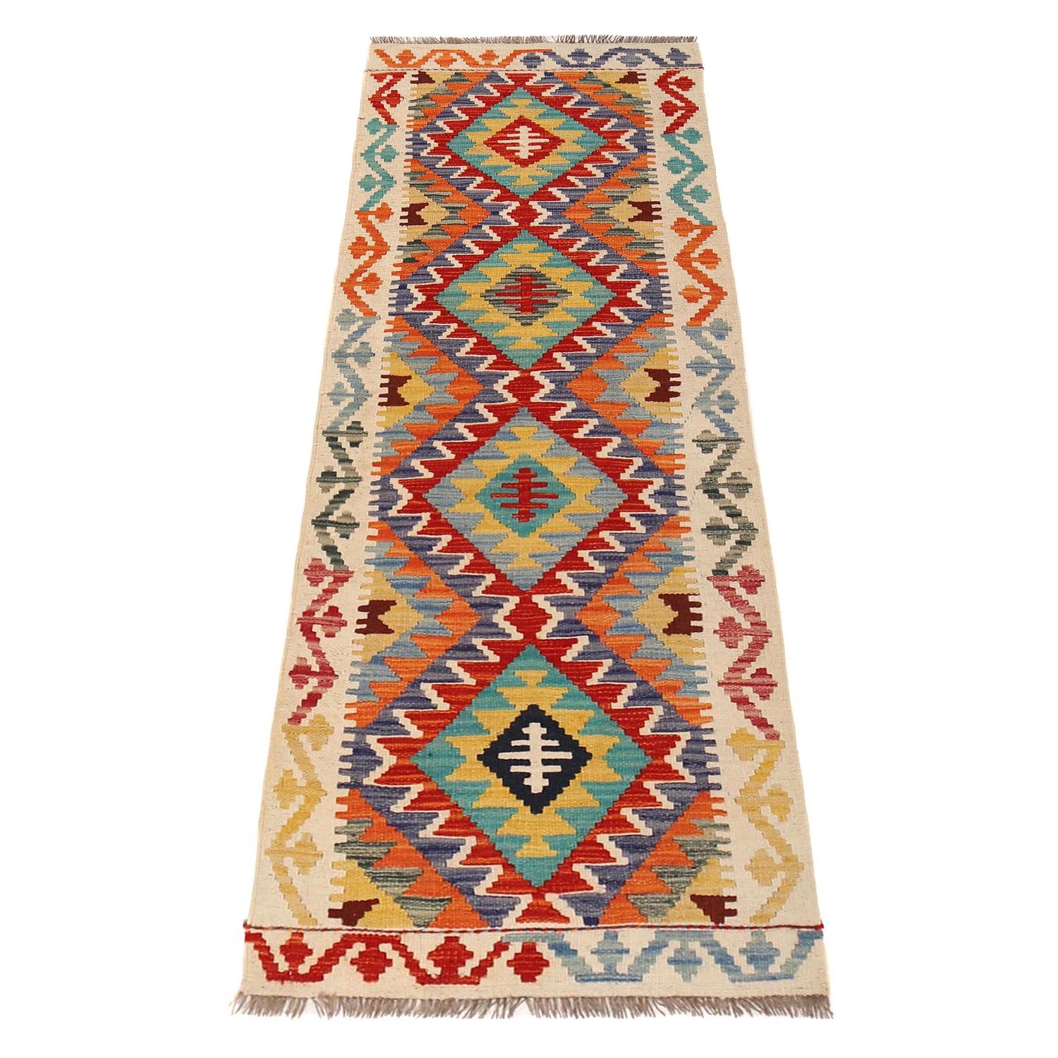 Hand Knotted Flatweave Kilim Runner 2' 2" x 6' 8" ft / 65 x 203 cm - No. W31193