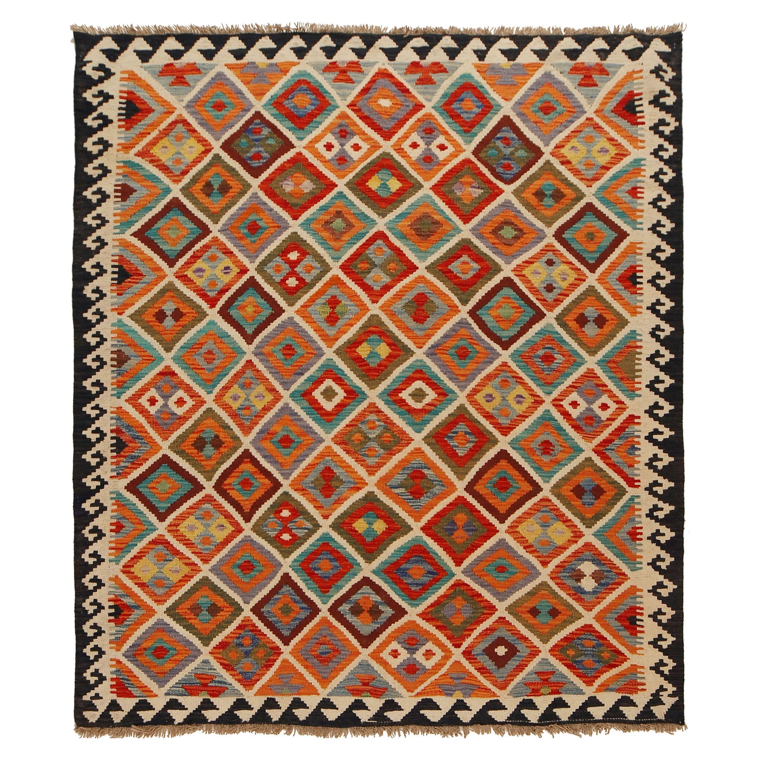 Hand Made Afghan Kilim 5' 1" x 5' 9" ft / 156 x 176 cm - No. W31251