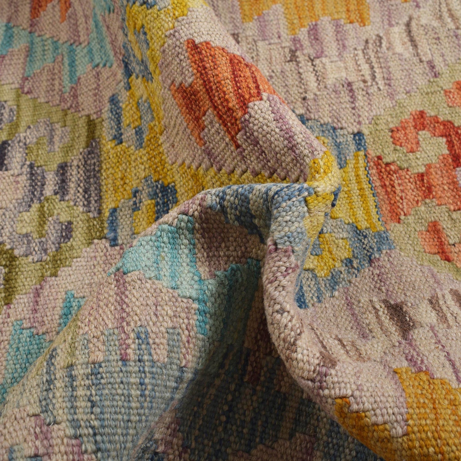 Colorful Flat-Weave Wool Kilim Runner 2' 0"x 6' 5" ft / 62 x 196 cm - No. W31588