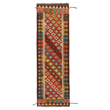 Colorful Flat-Weave Wool Kilim Runner 2' 1"x 6' 4" ft / 63 x 194 cm - No. W31589