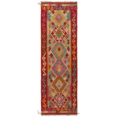 Colorful Flat-Weave Wool Kilim Runner 2' 0"x 6' 5" ft / 62 x 195 cm - No. W31591