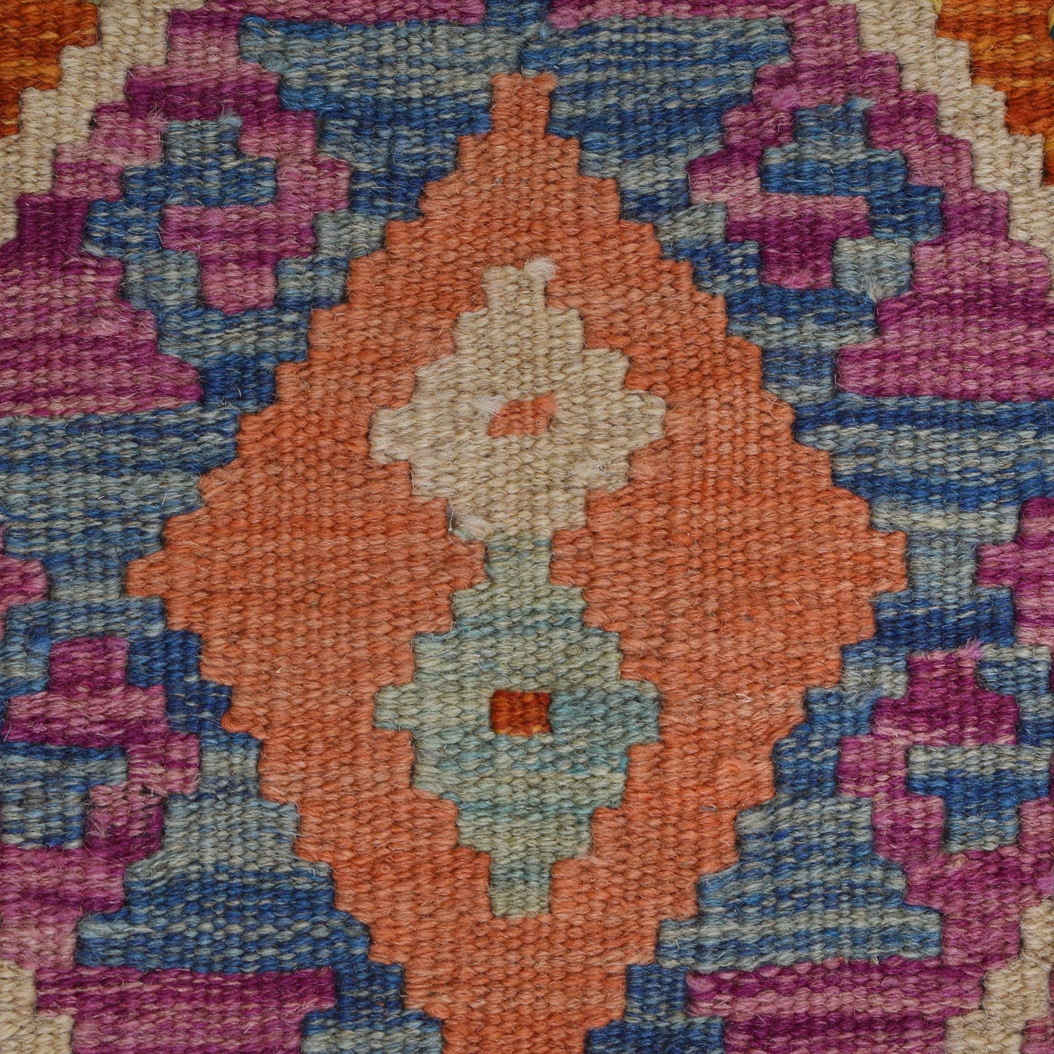 Colorful Flat-Weave Wool Kilim Runner 2' 0"x 6' 5" ft / 62 x 195 cm - No. W31591