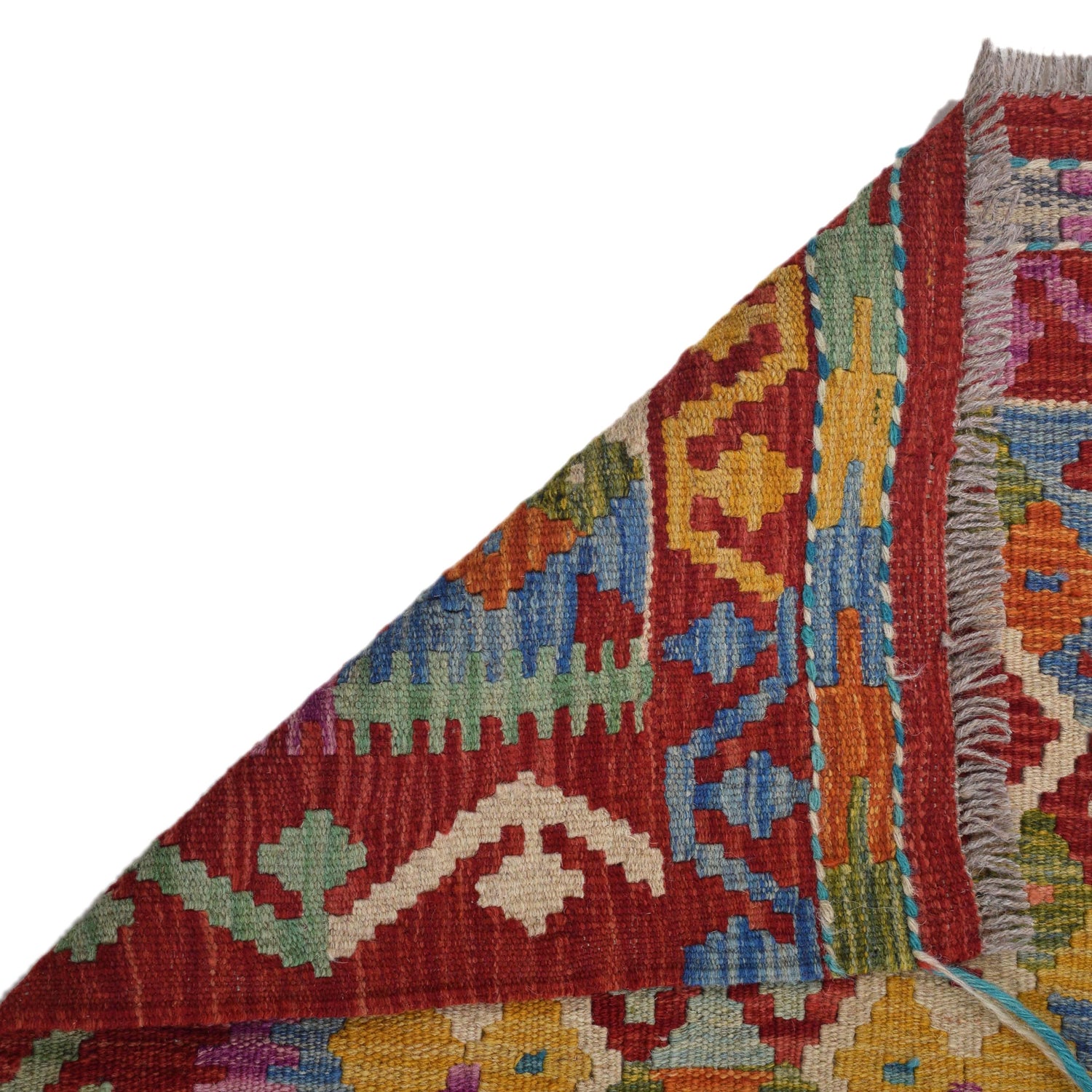 Colorful Flat-Weave Wool Kilim Runner 2' 0"x 6' 5" ft / 62 x 195 cm - No. W31591