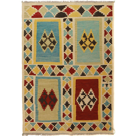 Handmade Vegetable Kilim 4' 4" x 6' 3" ft / 133 x 190 cm - No. W31593