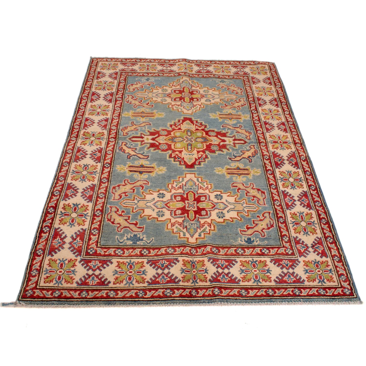 Handmade Kazak Area Rug 3' 11" x 5' 7" ft / 118 x 170 cm - No. W34028