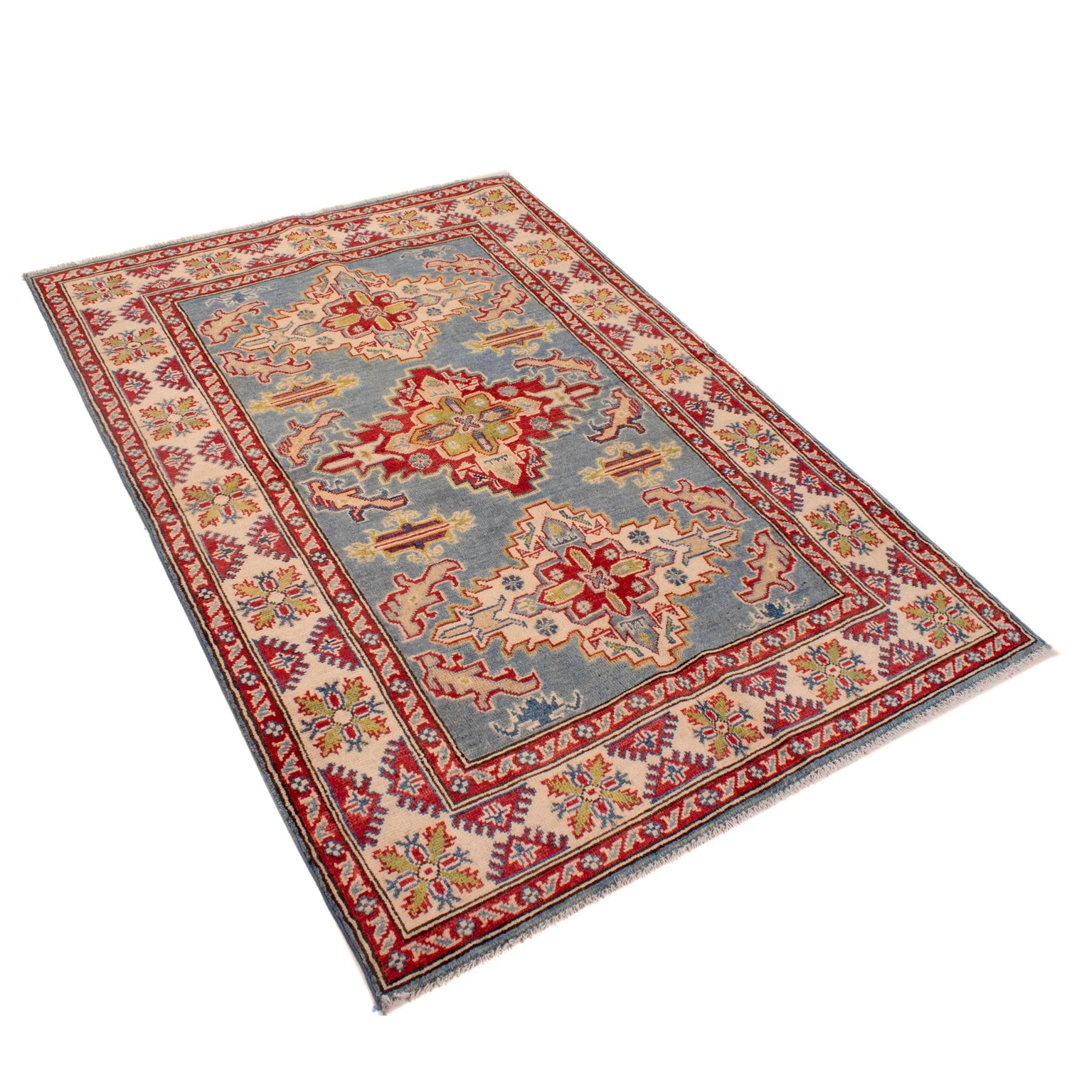 Handmade Kazak Area Rug 3' 11" x 5' 7" ft / 118 x 170 cm - No. W34028