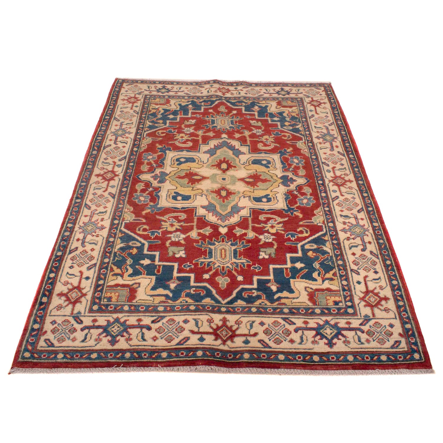 Hand knotted Kazak Carpet 4' 1" x 5' 9" ft / 124 x 176 cm - No. W34030