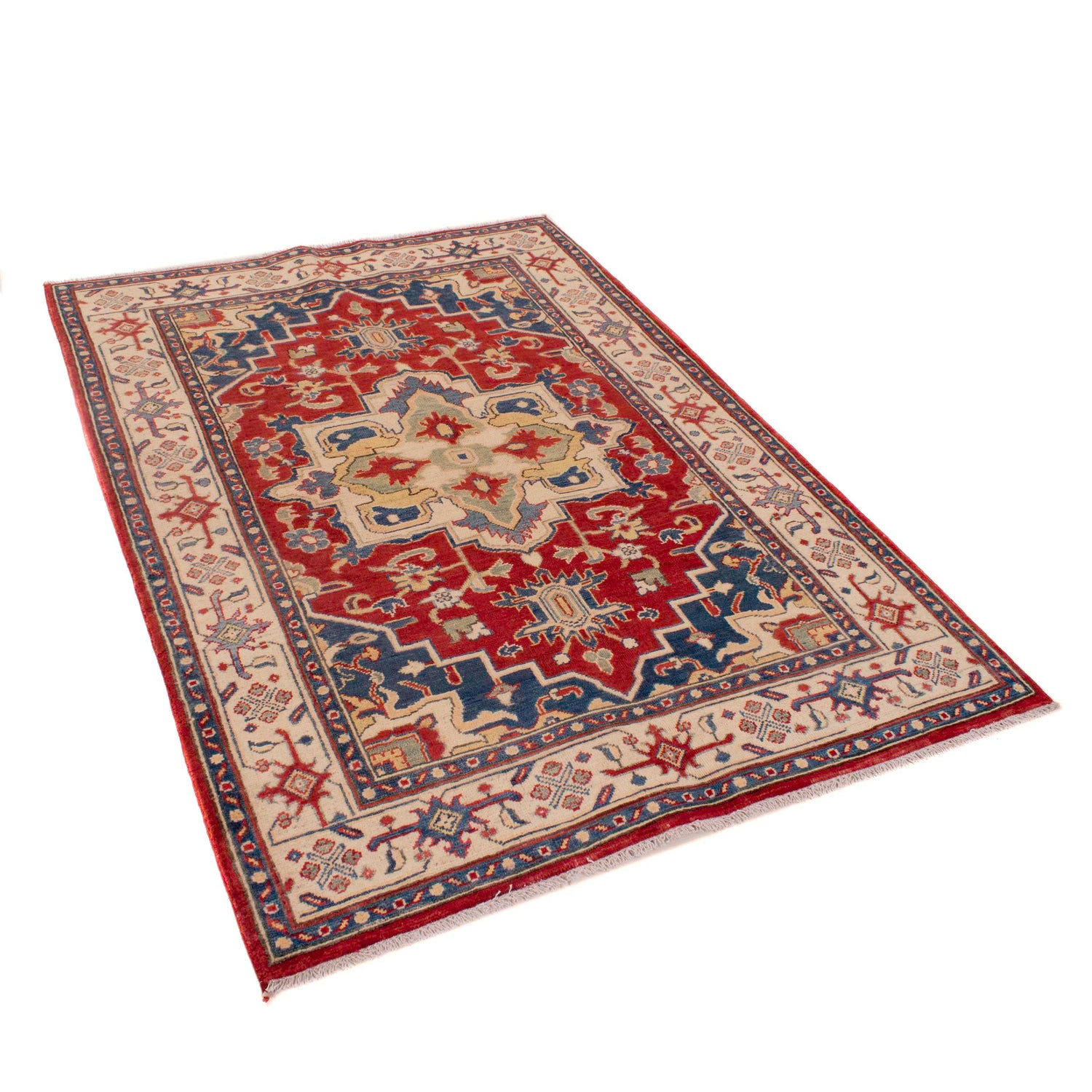 Hand knotted Kazak Carpet 4' 1" x 5' 9" ft / 124 x 176 cm - No. W34030