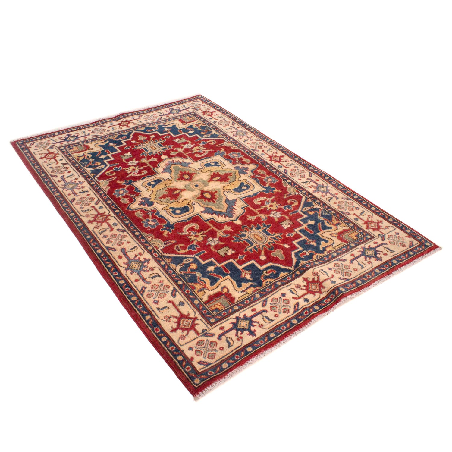 Hand knotted Kazak Carpet 4' 1" x 5' 9" ft / 124 x 176 cm - No. W34030