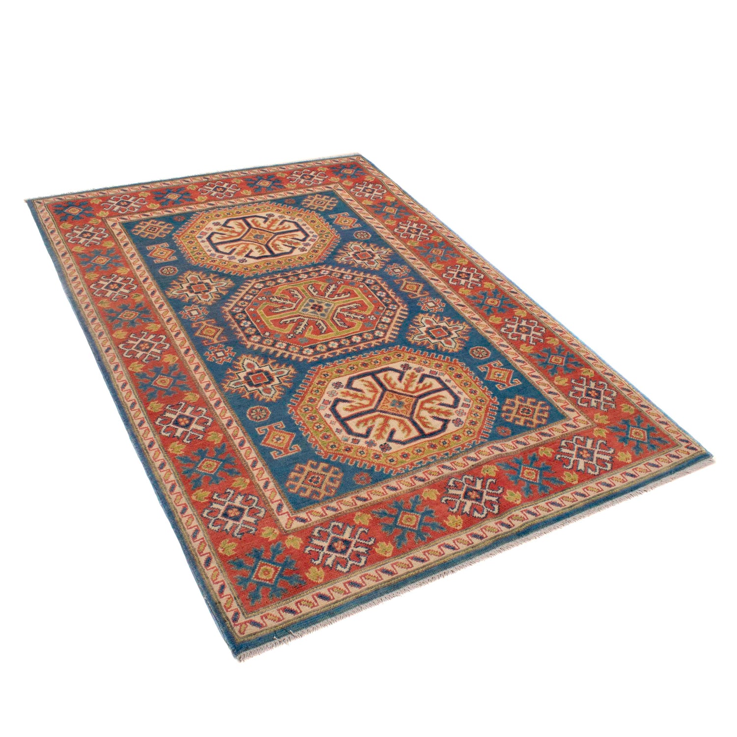 Blue Color Kazak Rug 4' 1" x 5' 10" ft / 124 x 178 cm - No. W34032
