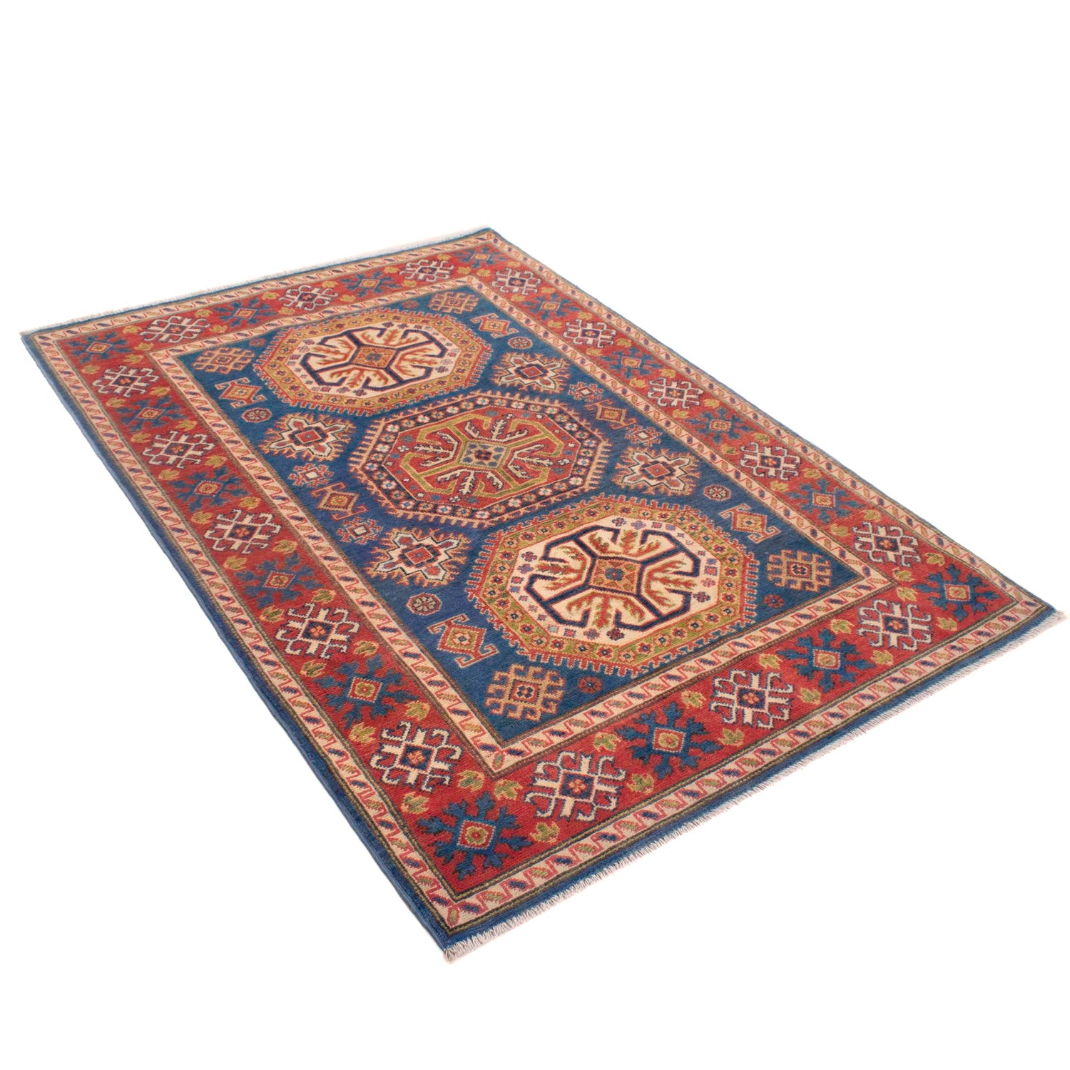 Blue Color Kazak Rug 4' 1" x 5' 10" ft / 124 x 178 cm - No. W34032