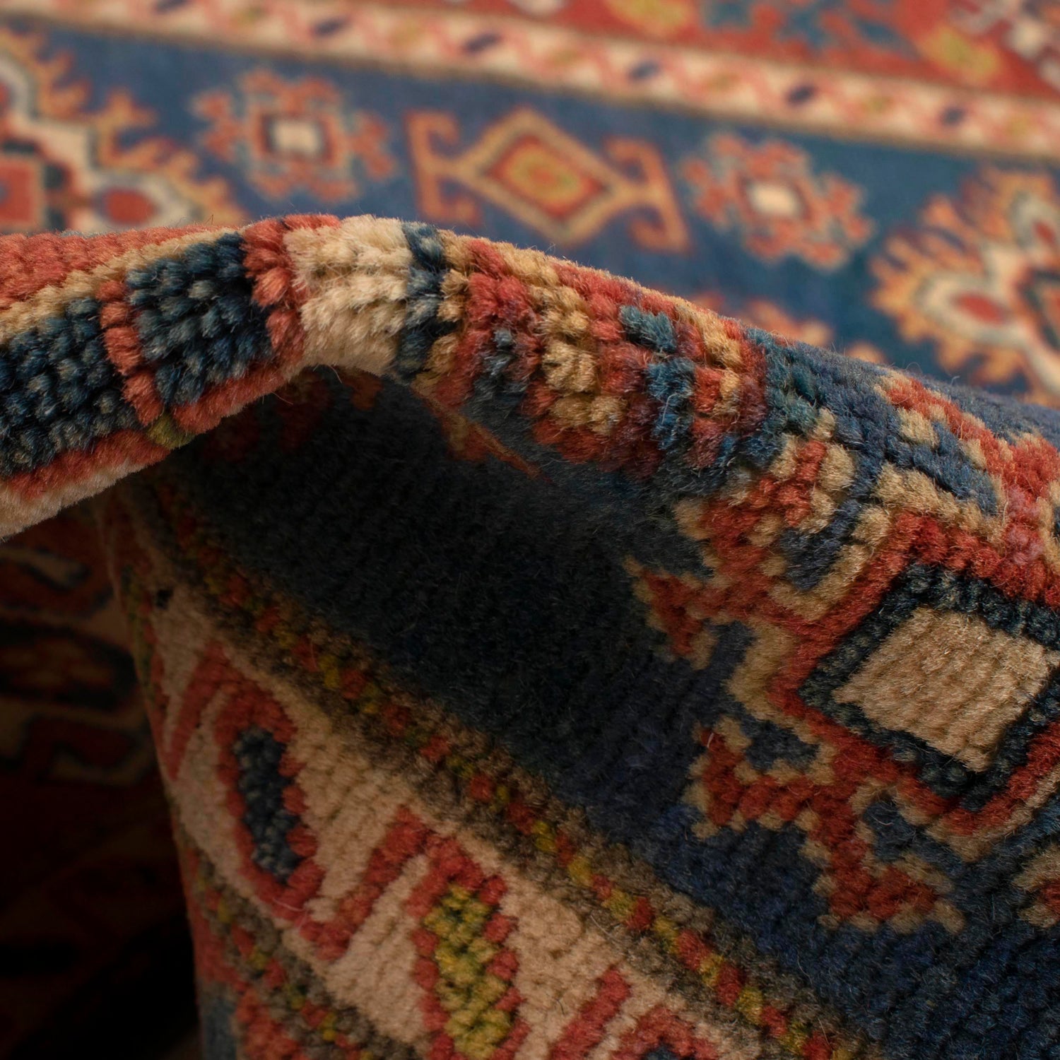 Blue Color Kazak Rug 4' 1" x 5' 10" ft / 124 x 178 cm - No. W34032