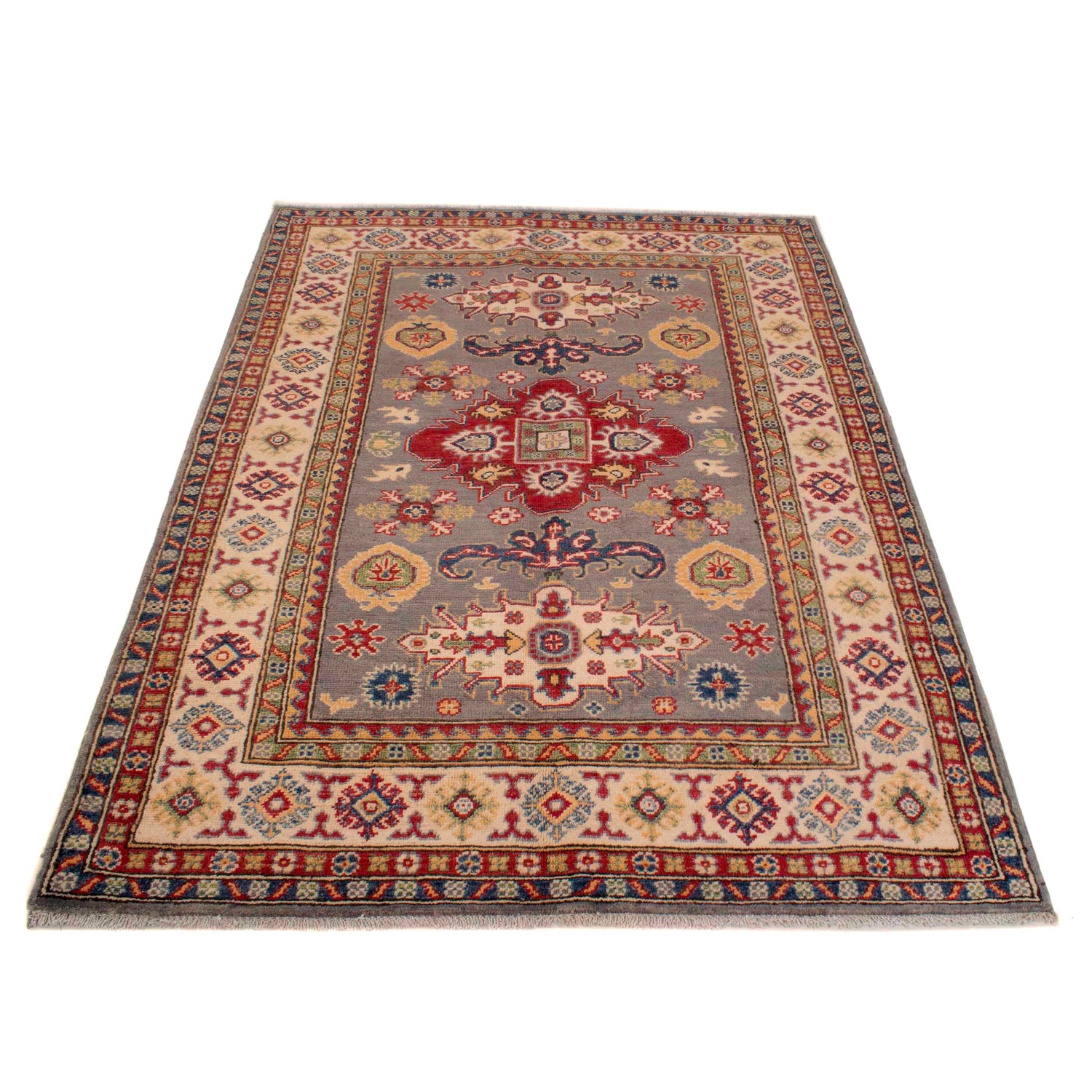 Hand Knotted Kazak Oriental Rug 4' 3" x 5' 9" ft / 129 x 176 cm - No. W34034