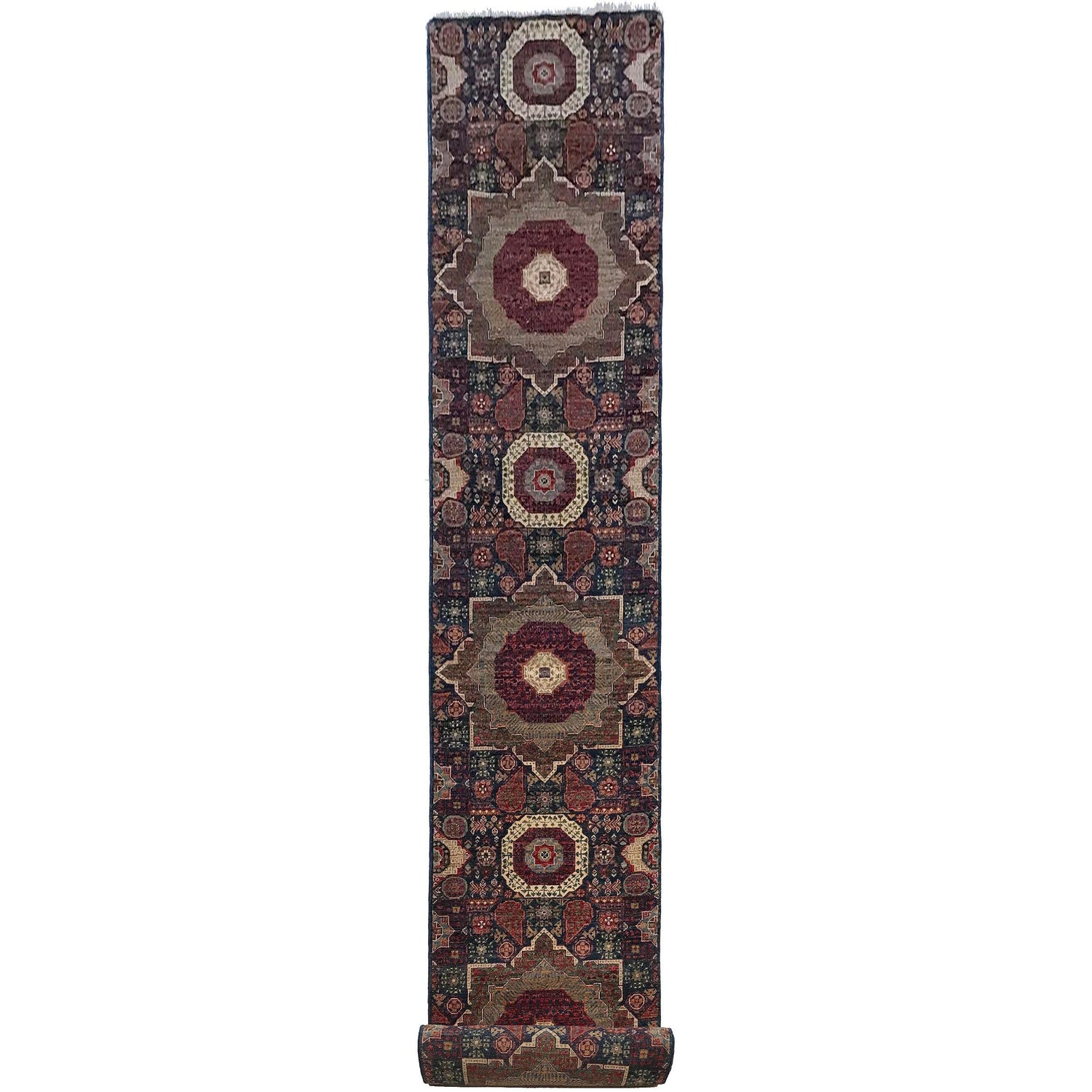 Purple Color Mamluk Carpet Runner 2' 8" x 17' 3" ft / 82 x 525 cm - No. W34042