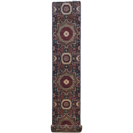 Purple Color Mamluk Carpet Runner 2' 8" x 17' 3" ft / 82 x 525 cm - No. W34042