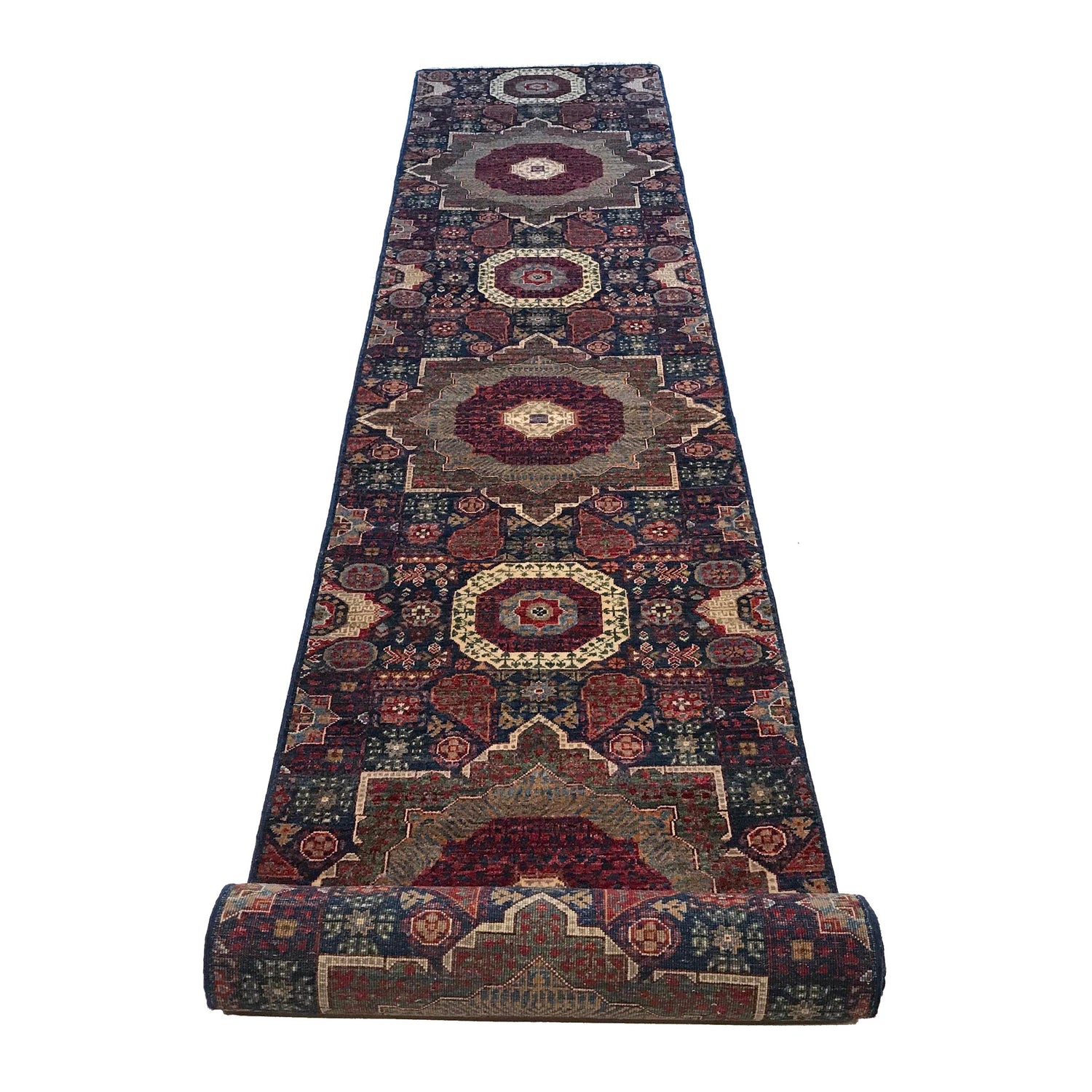 Purple Color Mamluk Carpet Runner 2' 8" x 17' 3" ft / 82 x 525 cm - No. W34042