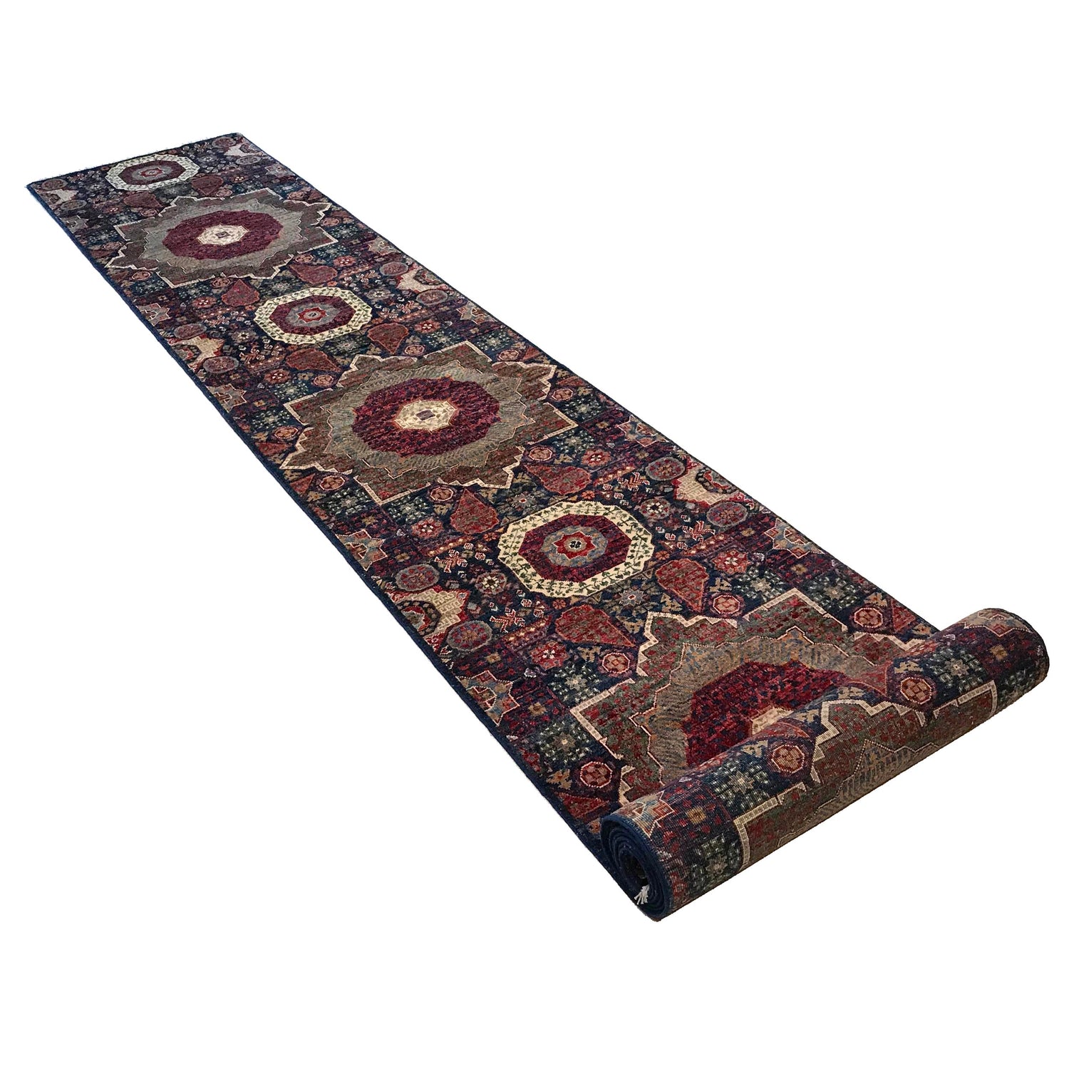 Purple Color Mamluk Carpet Runner 2' 8" x 17' 3" ft / 82 x 525 cm - No. W34042