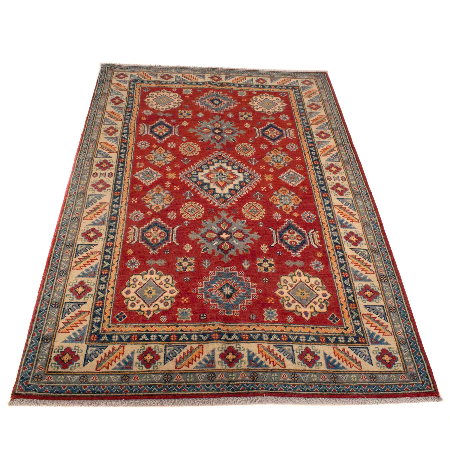 Hand knotted Kazak Carpet 4' 0" x 6' 0" ft / 121 x 182 cm - No. W34047