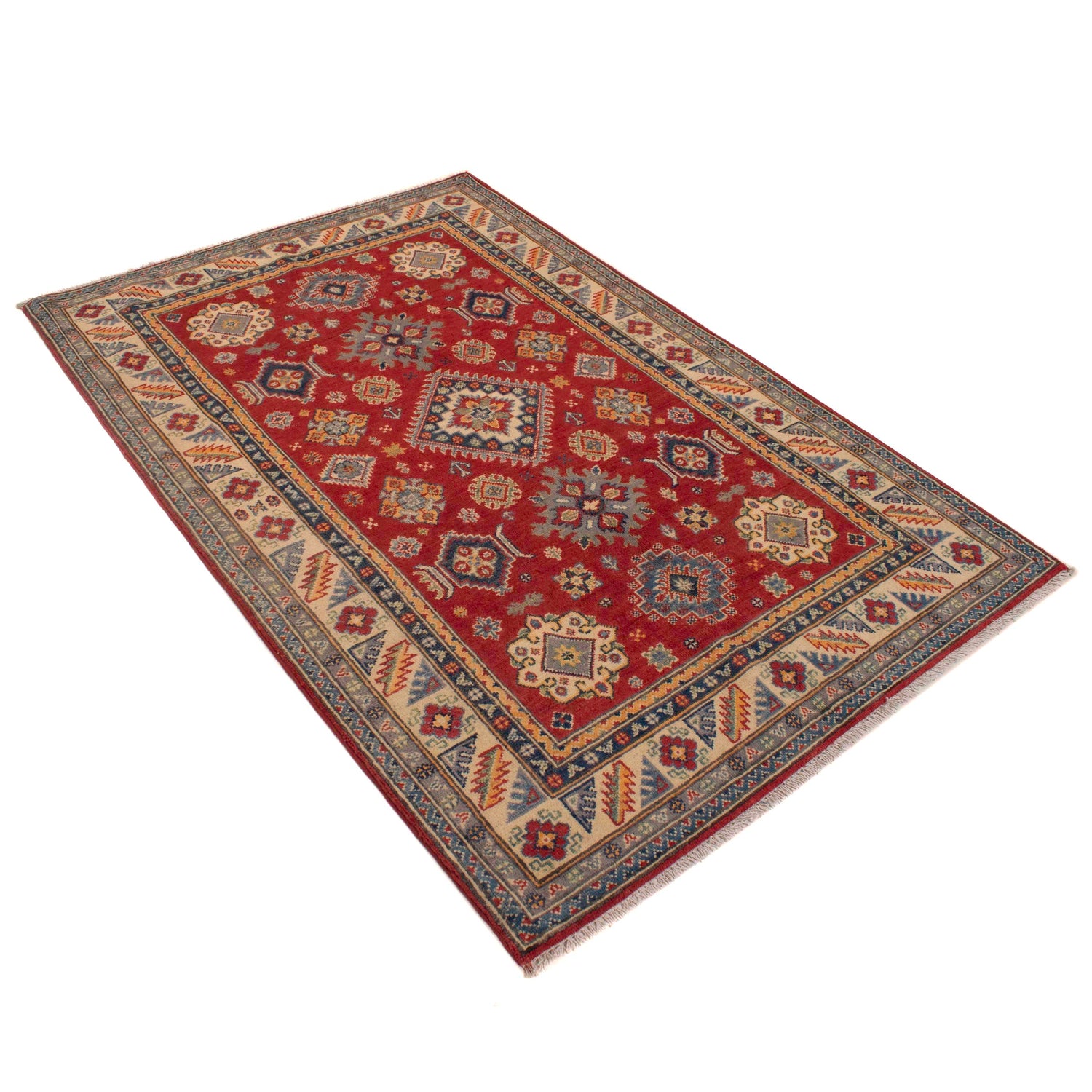 Hand knotted Kazak Carpet 4' 0" x 6' 0" ft / 121 x 182 cm - No. W34047