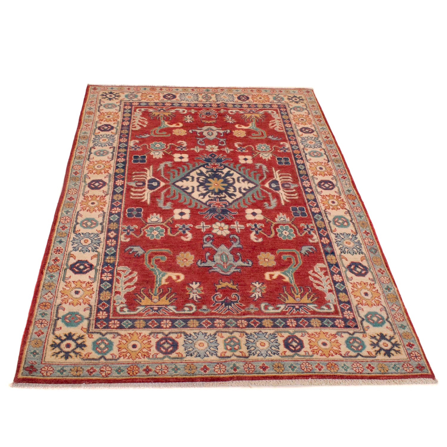Hand knotted Kazak Carpet 4' 1" x 6' 0" ft / 125 x 183 cm - No. W34048